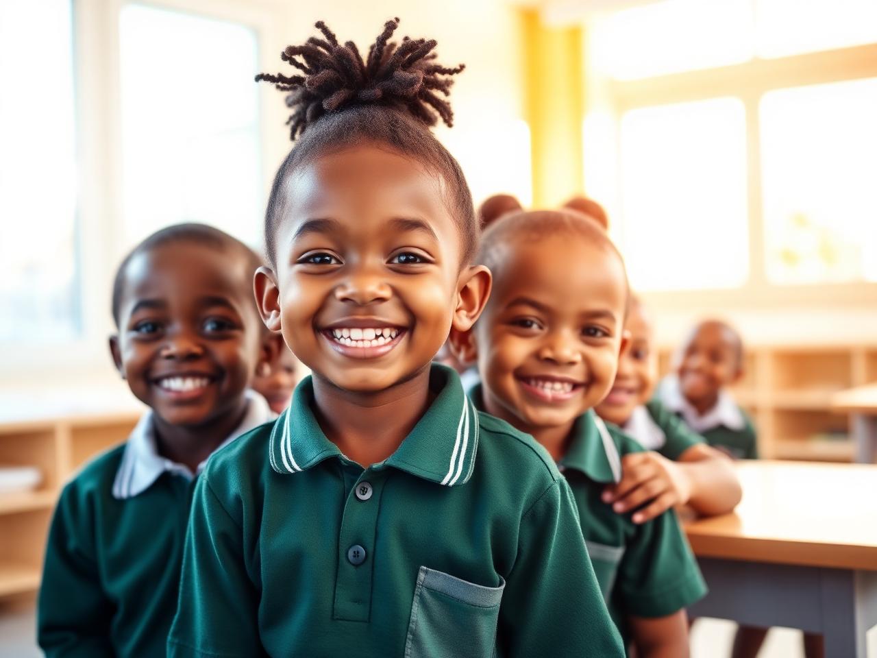 Happy Greenleaf Academy pupils smiling in their classroom
